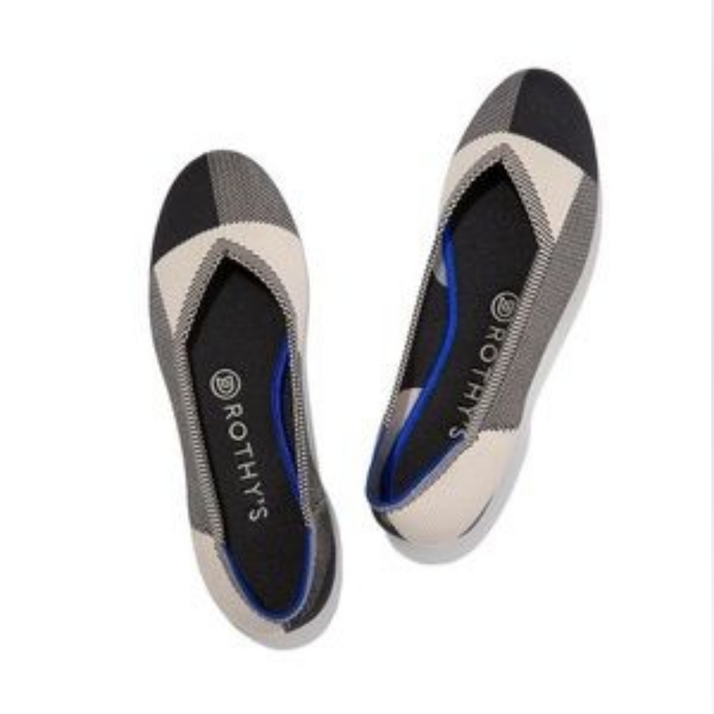 ROTHYS Black White Checked Flat Captoe Flats  Size 6.5